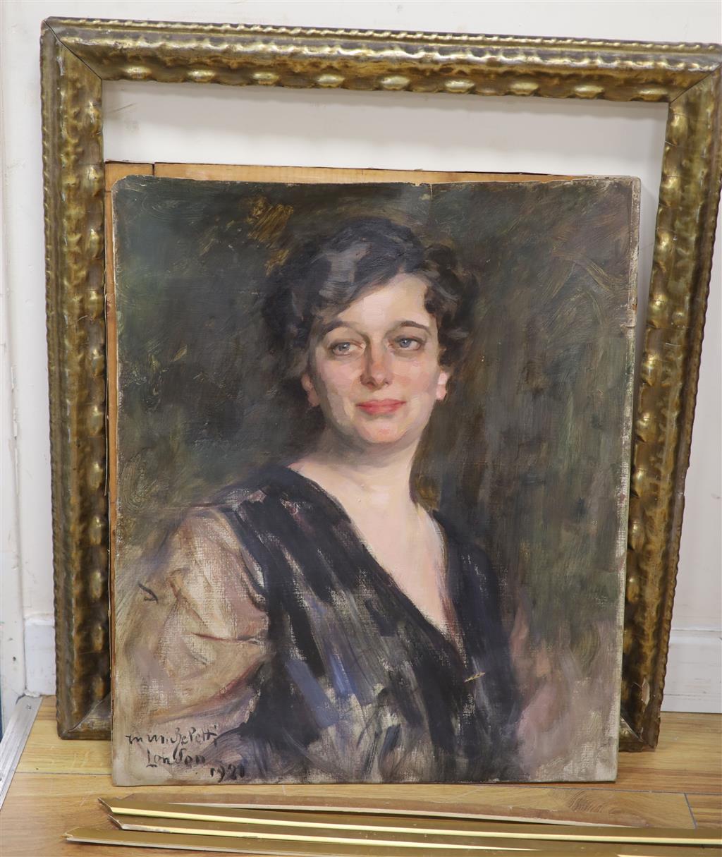 Mario Micheletti, (Italian, 1892-1975), oil on canvas, Portrait sketch of a lady, signed and dated London 1921, 61 x 51cm, Christies s
